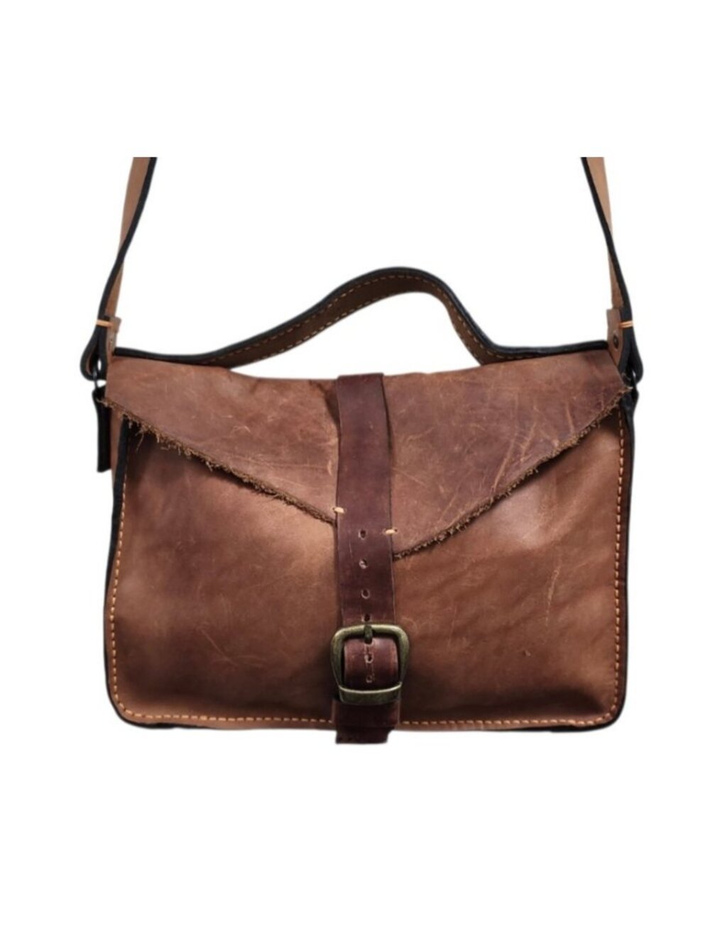 Handmade Genuine Leather Messenger Crossbody Bag Brown Rustic Satchel Unisex - Picture 3 of 16